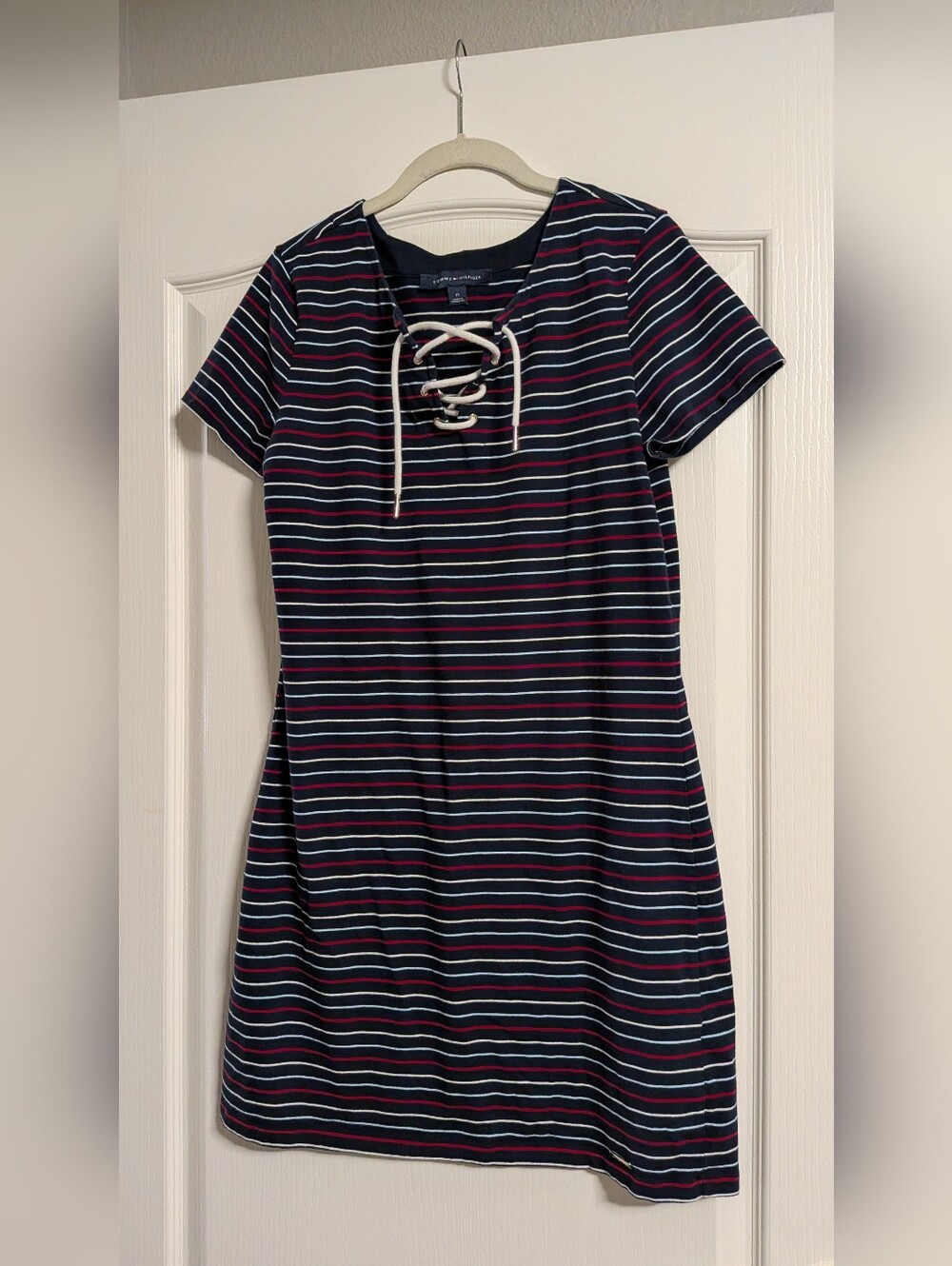 Tommy Hilfiger Navy, White & Red Striped Dress, Size M